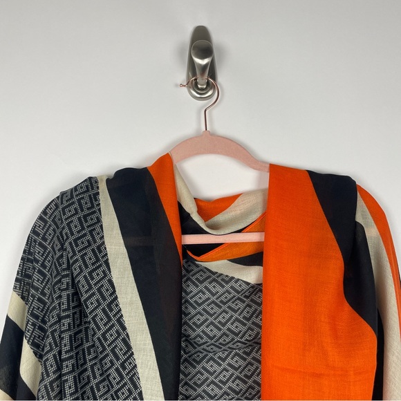 NEW Orange Black Cream Geometric Art Deco Printed Fashion Scarf - Picture 7 of 13